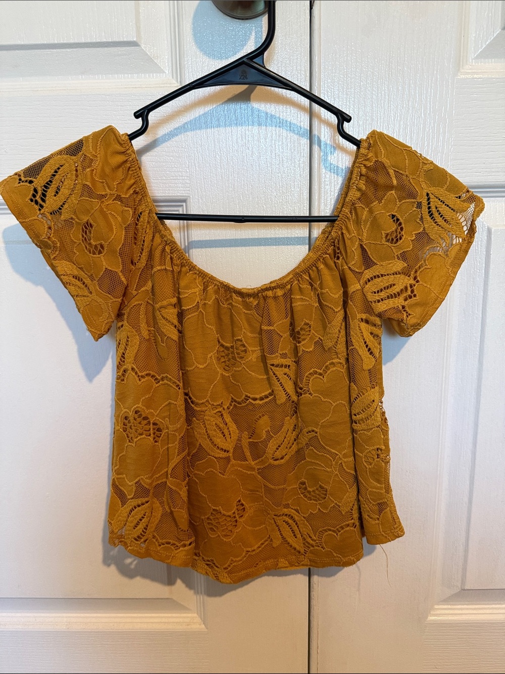 Mustard Lace Off-Shoulder Women's Top